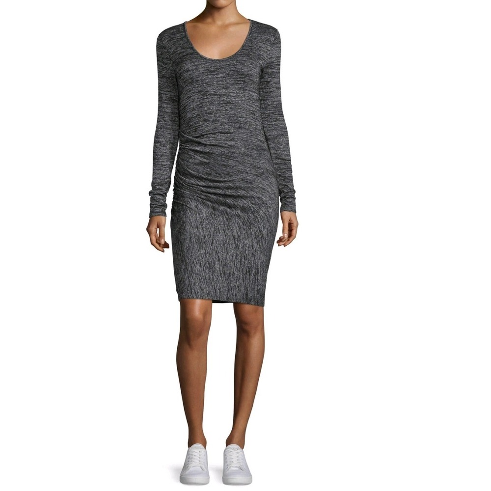 Rag Bone Jean‎ Grey Heathered Ruched Long Sleeve Knit Body Con Dress Sz L Casual